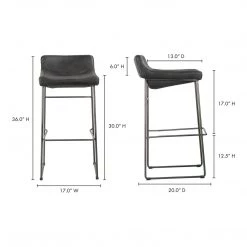 Moe's Home Collection Starlet Barstool Onyx Black Leather -m2
