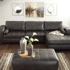Signature Design By Ashley® Nokomis - Charcoal - 3 Pc. - Left Arm Facing Sofa Sectional, Ottoman
