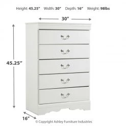 Ashley Furniture Anarasia - White - Five Drawer Chest Chests