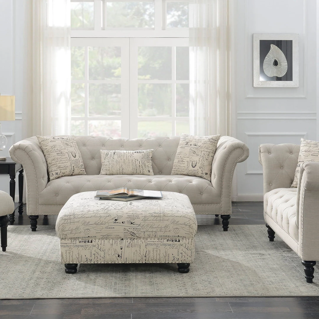 Emerald Home Ottomans Hutton II Tufted Ottoman, Ivory 4 Emerald Home Ottomans Hutton II Tufted Ottoman, Ivory