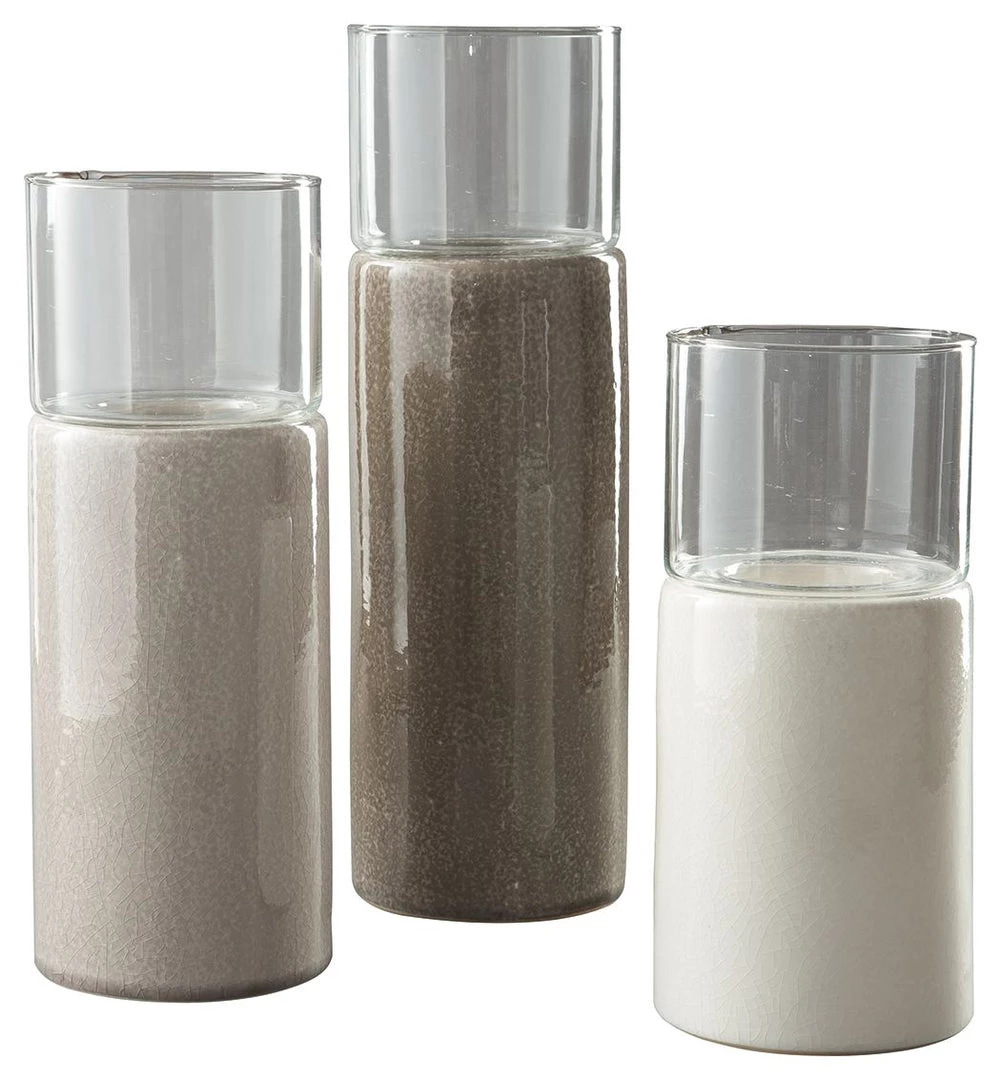 Ashley Furniture Table Decor Deus - Gray/white/brown - Candle Holder Set (3/cn) 3 Ashley Furniture Table Decor Deus - Gray/white/brown - Candle Holder Set (3/cn)