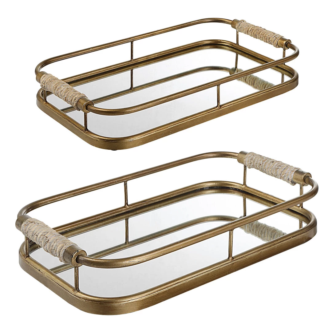 Uttermost Rosea Brushed Gold Trays, S/2 Table Decor 5 Uttermost Rosea Brushed Gold Trays, S/2 Table Decor
