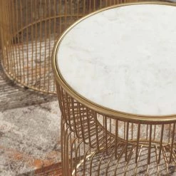 Ashley Furniture Vernway - White/gold Finish - Accent Table Set (2/cn)