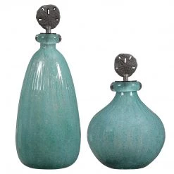 Table Decor Uttermost Mellita Aqua Glass Bottles, S/2