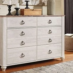 Signature Design By Ashley® Bedroom Sets Willowton - Attractive - Dresser, Mirror, Panel Headboard