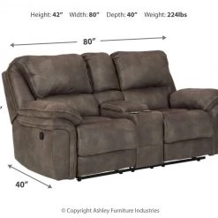 Ashley Furniture Reclining Furniture Trementon - Graphite - Dbl Rec Loveseat W/console