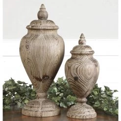 Table Decor Uttermost Brisco Carved Wood Finials, Set/2