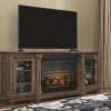 Signature Design By Ashley® Flynnter - Medium Brown - 2 Pc. - 75" Tv Stand With Electric Infrared Fireplace Insert