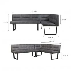 Moe's Home Collection Hanlon Corner Bench Dark Grey Benches
