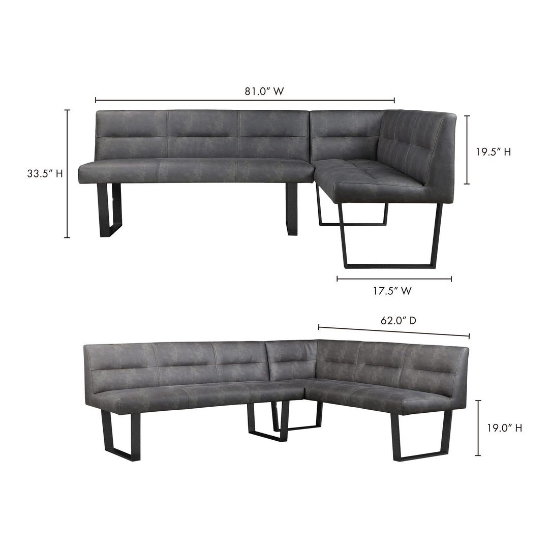Moe's Home Collection Hanlon Corner Bench Dark Grey Benches 4 Moe's Home Collection Hanlon Corner Bench Dark Grey Benches