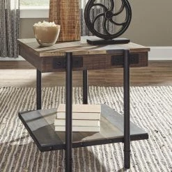 Ashley Furniture Bostweil - Light Brown/black - Rectangular End Table Tables