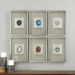 Uttermost Agate Stone Silver Wall Art S/6 Accessories
