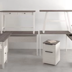 Ashley Furniture Dorrinson - White / Black / Gray - L-desk With Storage