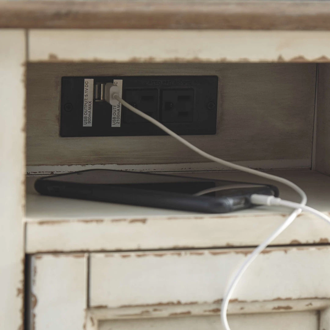 Ashley Furniture Realyn - White/brown - Chair Side End Table - Ac / Usb 4 Ashley Furniture Realyn - White/brown - Chair Side End Table - Ac / Usb