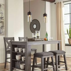 Signature Design By Ashley® Dining Room Sets Caitbrook - Dark Gray - Rectangular Dining Room Counter Table, 2 Upholstered Stools, 2 Upholstered Barstools