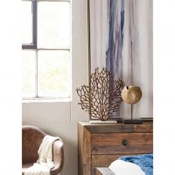 Moe's Home Collection Round Teak Ball On Black Marble Base Medium