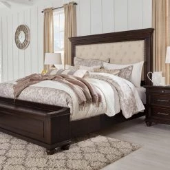 Signature Design By Ashley® Bedroom Sets Brynhurst - Dark Ultimate Best In Class Upholstered Panel Bed, Nightstand
