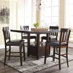 Signature Design By Ashley® Dining Room Sets Haddigan - Dark Ultimate Best In Class Rectangular Dining Room Counter Extension Table, 4 Upholstered Barstools