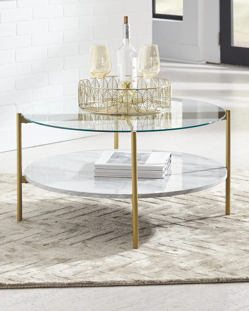 Ashley Furniture Tables Wynora - White/gold - Round Cocktail Table 4 Ashley Furniture Tables Wynora - White/gold - Round Cocktail Table