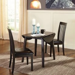 Signature Design By Ashley® Hammis - Dark Ultimate Best In Class Round Dining Room Drop Leaf Table, 2 Upholstered Side Chairs