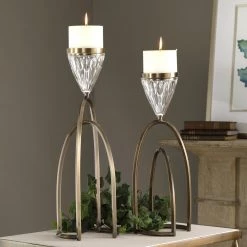 Table Decor Uttermost Carma Bronze And Crystal Candleholders, S/2