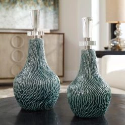 Uttermost Almera Dark Teal Bottles, S/2 Table Decor