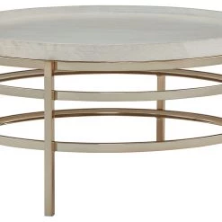 Signature Design By Ashley® Montiflyn - White/gold Finish - Round Cocktail Table Tables
