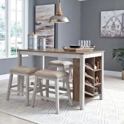 Signature Design By Ashley® Dining Room Sets Skempton - Light Ultimate Best In Class Rectangular Counter Table With Storage, 2 Upholstered Barstools