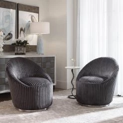 Chairs Uttermost Crue Gray Fabric Swivel Chair