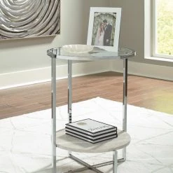 Ashley Furniture Bodalli - Ivory/chrome - Round End Table