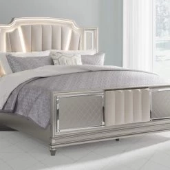 Signature Design By Ashley® Chevanna - Platinum - 7 Pc. - Dresser, Mirror, King Upholstered Panel Bed, 2 Nightstands Bedroom Sets