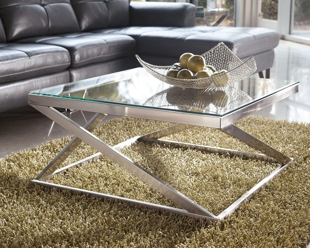 Ashley Furniture Tables Coylin - Brushed Nickel Finish - Square Cocktail Table 5 Ashley Furniture Tables Coylin - Brushed Nickel Finish - Square Cocktail Table