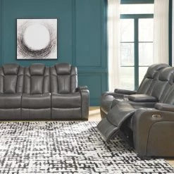 Signature Design By Ashley® Turbulance - Quarry - Pwr Rec Sofa With Adj Headrest Sofas