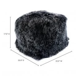 Moe's Home Collection Lamb Fur Pouf Black Snow