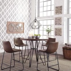 Signature Design By Ashley® Centiar - Dark Brown - 5 Pc. - Round Counter Table, 4 Upholstered Barstools