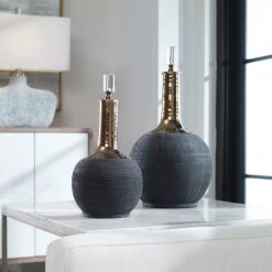 Uttermost Arnav Matte Black Bottles, S/2 Table Decor