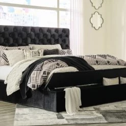 Signature Design By Ashley® Beds Lindenfield - Black - Upholstered Bed With Footboard Storage