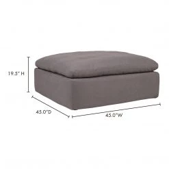 Moe's Home Collection Clay Ottoman Livesmart Fabric Light Grey