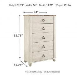 Ashley Furniture Willowton - Brown / Beige / White - Five Drawer Chest Chests