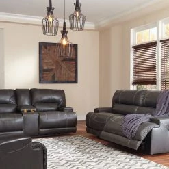 Signature Design By Ashley® Reclining Furniture McCaskill - Contrast - 2 Seat Reclining Power Sofa, Double Reclining Power Loveseat With Console, Wide Seat Power Recliner