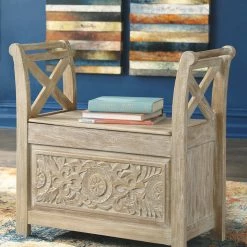 Ashley Furniture Fossil - Whitewash - Accent Bench Benches
