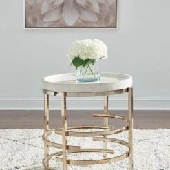 Signature Design By Ashley® Montiflyn - White/gold Finish - Round End Table Tables