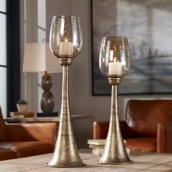Uttermost Badal Antiqued Gold Candleholders Set/2