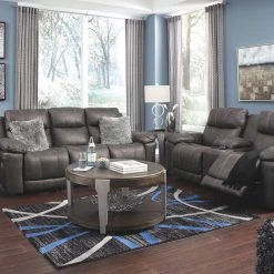 Ashley Furniture Erlangen - Midnight - Pwr Rec Sofa With Adj Headrest