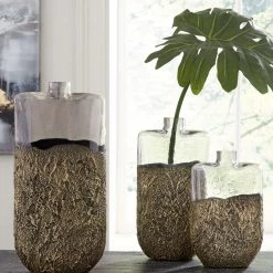 Ashley Furniture Clement - Antique Gold Finish - Vase Set (3/cn) Table Decor 7 Ashley Furniture Clement - Antique Gold Finish - Vase Set (3/cn) Table Decor
