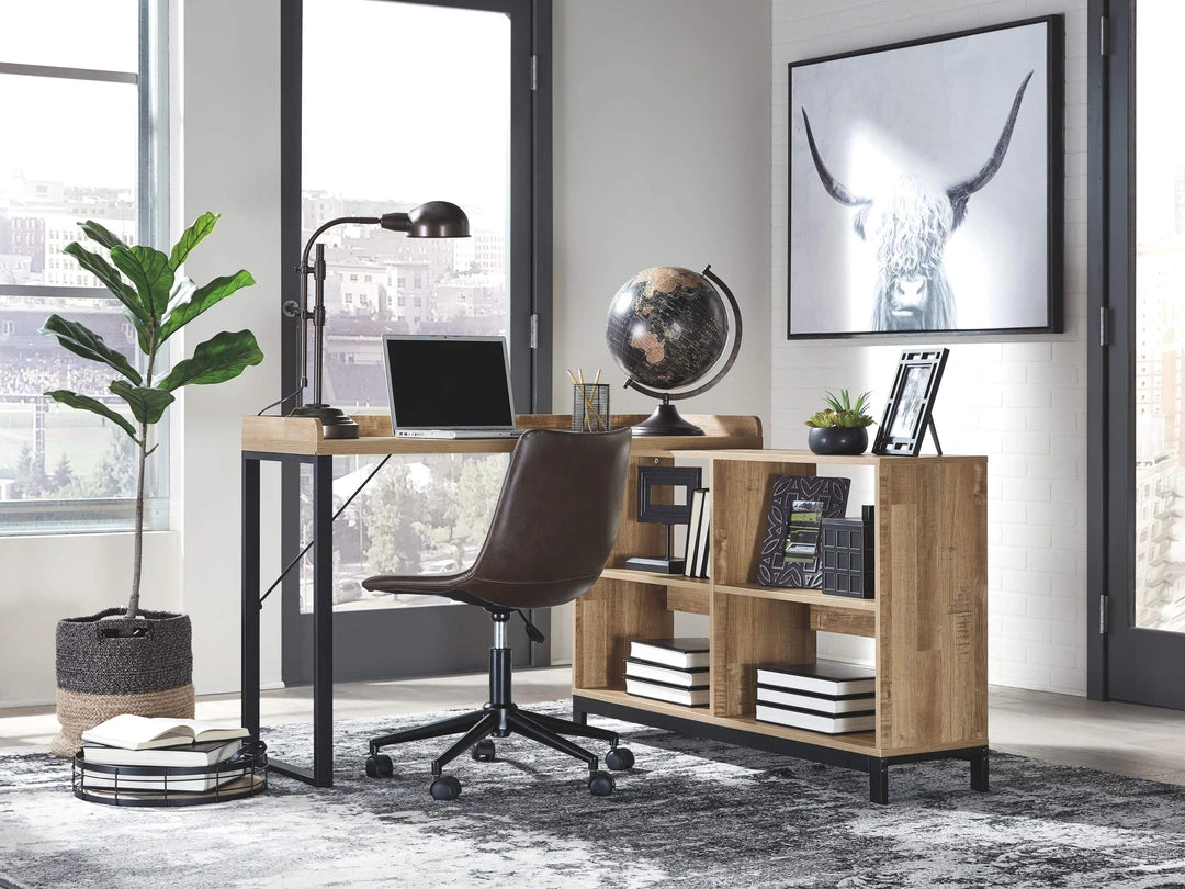 Signature Design By Ashley® Home Office Sets Gerdanet - Light Brown - 2 Pc. - L-shaped Home Office Desk With Swivel Chair 3 Signature Design By Ashley® Home Office Sets Gerdanet - Light Brown - 2 Pc. - L-shaped Home Office Desk With Swivel Chair