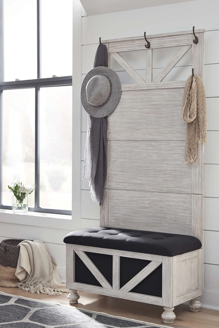 Ashley Furniture Benches Brickwell - Antique White - Hall Tree With Storage Bench 7 Ashley Furniture Benches Brickwell - Antique White - Hall Tree With Storage Bench