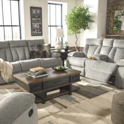 Ashley Furniture Mitchiner - Fog - Dbl Rec Loveseat W/console