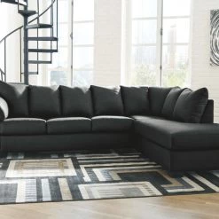 Signature Design By Ashley® Darcy - Black - 3 Pc. - Left Arm Facing Sofa 2 Pc Sectional, Ottoman Living Room Sets