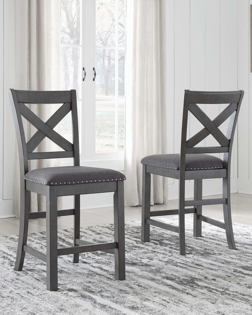 Signature Design By Ashley® Myshanna - Dark Gray - 5 Pc. - Counter Extension Table, 4 Barstools 4 Signature Design By Ashley® Myshanna - Dark Gray - 5 Pc. - Counter Extension Table, 4 Barstools
